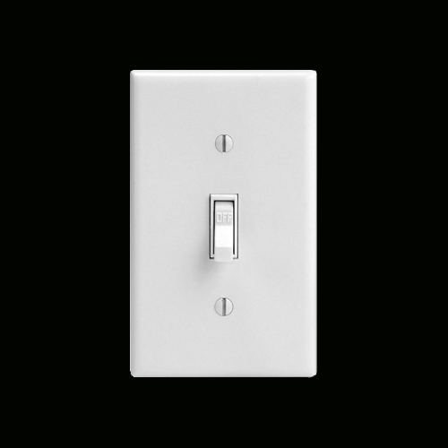 White wall plate with a single toggle light switch and two visible mounting screws, centered on a dark background.
